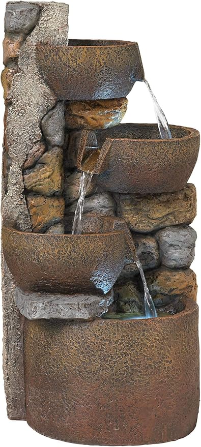 Ashmill Urn 29" High Large Rustic Indoor Outdoor Decor Faux Stone Floor Fountain with Light LED Standing Waterfall Bowl Tiered Water Feature for Outside Garden Patio Yard Backyard - John Timberland