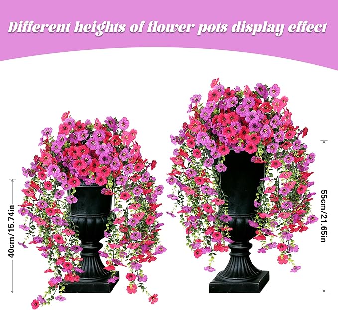 AmberFun Artificial Hanging Flowers for Outdoors,No Fade 2 Bundles Fake Silk Flowers for Outside, Realistic Faux Plants Decorations for Hanging Baskets, Planters-Porch, Patio, Yard Decor
