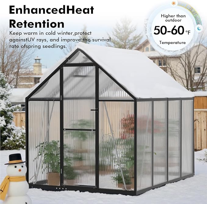6×7.5FT Greenhouse for Outdoors, Walk in Greenhouse Kit and Winter Garden Planting, Green Houses for Outside with Electronic Thermometers, Withstands Strong Wind or Snow to Protect Vegetable or Plants