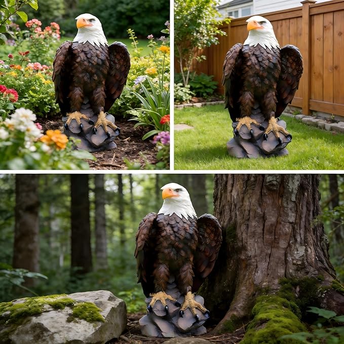 24.5 Inch 9.6 lb American Eagle Statue,Large Resin Bald Eagle for Outdoor Garden, Yard Art, Lawn, Patio or Indoor Home & Office Decor, for Men, Veterans, Husband, Boyfriend