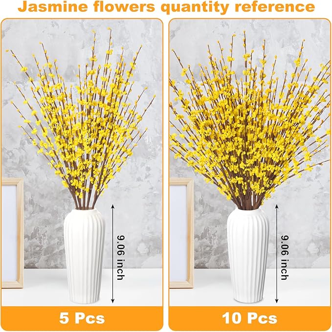 5 Pcs 29.5" Long Jasmine Artificial Yellow Flowers Fake Jasmine Flowers Bouquet Fall Stems for Vases Home Office DIY Floral Art Wedding Party Dried Fall Branches