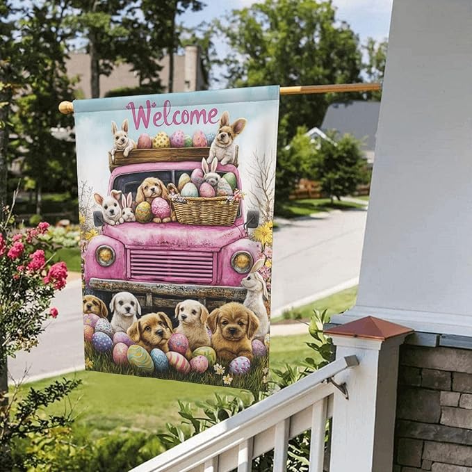 Truck Animals Garden Flag 12x18 Inch Double Sided All-Weather Polyester Outdoor Flag For Patio Lawn Yard And Garden Welcome Decor