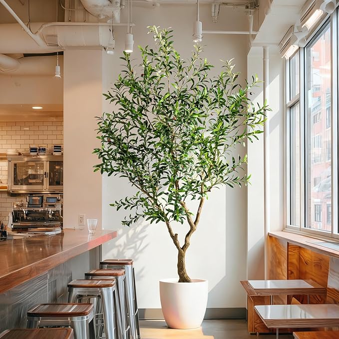 Erimda 8FT Faux Olive Tree with Tall Exquisite Planter Artificial Olive Tree Tall, Potted Fake Olive Plant with 2070 Real Touch Leaves, Indoor Outdoor Home Garden Office Decor