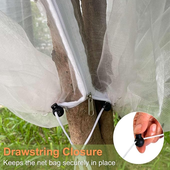 2 Pcs Fruit Tree Netting with Zipper & Drawstring, 6ft x 6ft Insect & Bird Netting for Garden Protection, Ultra-Fine Mesh Garden Netting Pest Barrier, Blueberry Bush Netting Cover