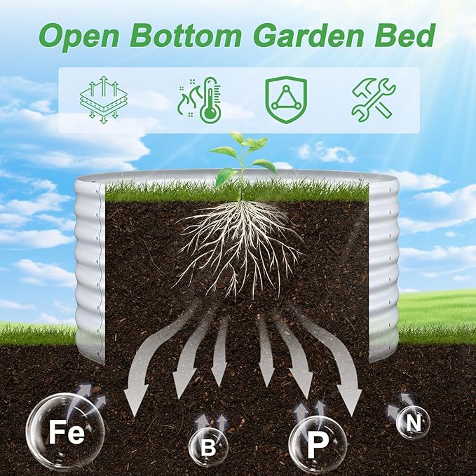 AHEONLAR 2x2x0.97ft Round Galvanized Raised Metal Garden Bed Kits, Large Metal Planter Outdoor for Vegetables, Fruits, Flowers and Herbs, Silver