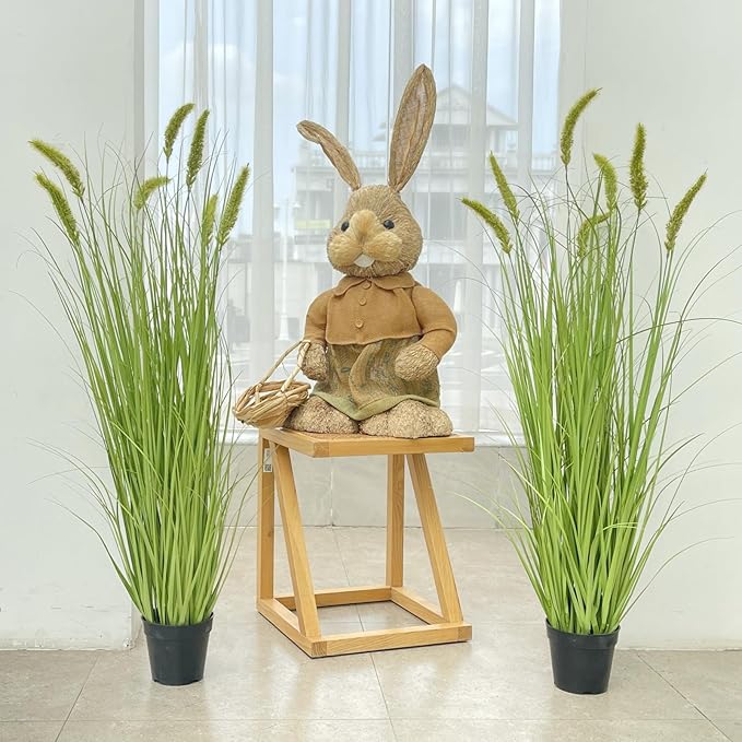 Ttranewsoo Green Onions Fake Plants,Artificial Plants Indoor, Fake Grass Decor Green Plant Fake Outdoor Flowers Fake Succulents,Artificial Tall Grass Plants with Pots House Decorative(47" 2 Pack)