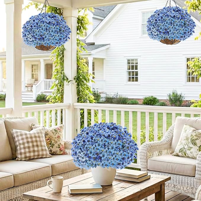 22 Pack Artificial Flowers Outdoor, Faux Flowers UV Resistant with Plastic Plants, Faux Silk Flowers for Outdoors Outside Front Porch Hanging Planter Window Box Garden Decoration(Blue)