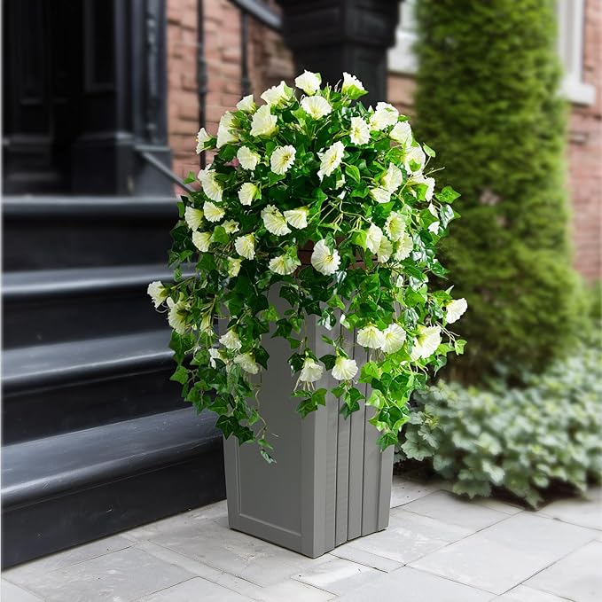 Morning Glory Artificial Hanging Flowers for Outdoors 3 Pcs Fake Petunias Flower Faux Silk Long Trailing Vines Realistic Flower for Front Door Porch Patio Balcony Garden Yard Decor (3 Pcs Beige)
