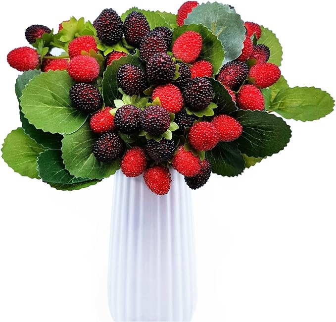 M2cbridge Artificial Raspberry Red Berry Strawberry Faux Fruit BlackBerry Props Table Decoration (Red with Black,8PCS)