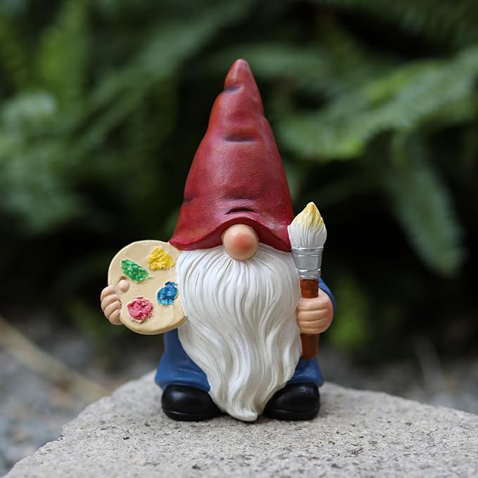 Garden Gnome with Paint Palette and Brush Statue Decoration Figurine Ornament for Indoor Outdoor Home Patio Yard Lawn,Gift for Mom