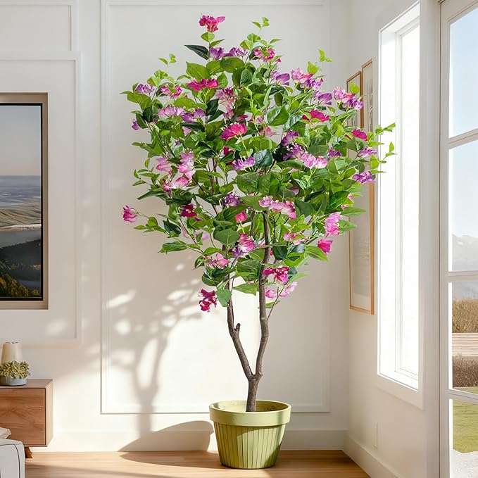 6FT Artificial Bougainvillea Tree Artificial Tree Tall Potted Fake Bougainvillea Trees for Outdoor Indoor Lifelike Potted Faux Plants with Wood Trunk and Flowers Office Wedding Home Decor
