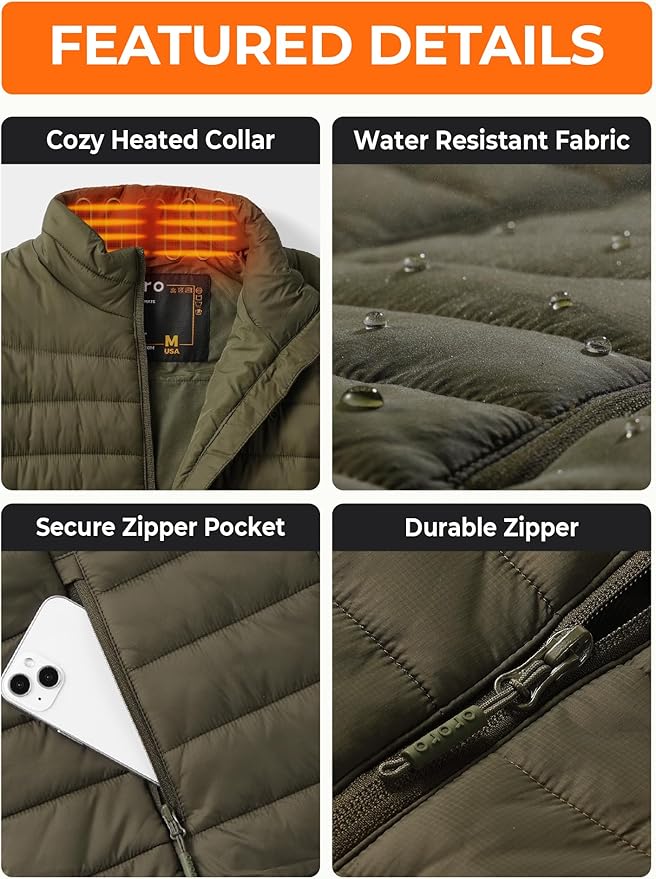 ORORO Women's Lightweight Heated Vest with USB-C Rechargeable Battery, Puffer Classic Heating Vest