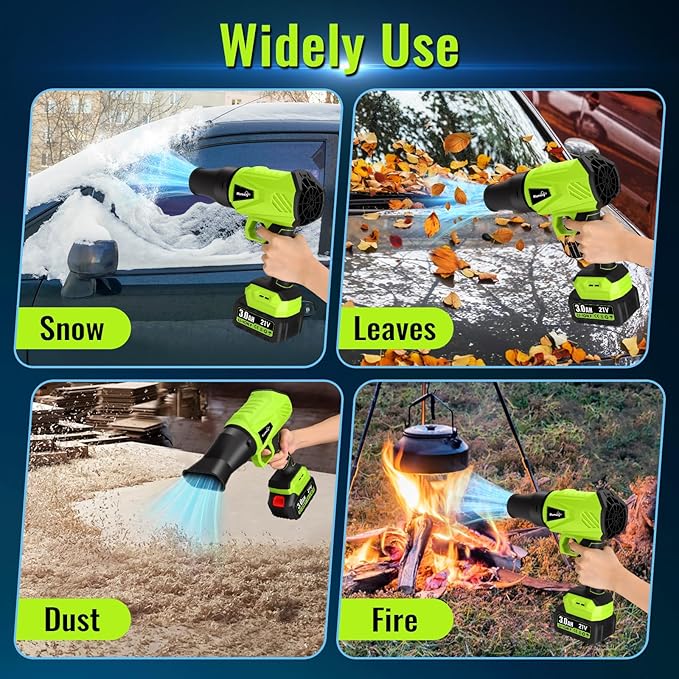 Blumway Leaf Blower Cordless with Battery, 21V Handheld Leaf Blower with 3 Extended Nozzles, Electric Leaf Blowers with 2 Pcs 3.0Ah Batteries, Portable Leaf Blowers for Lawn Care, Leaves,Dust, Car