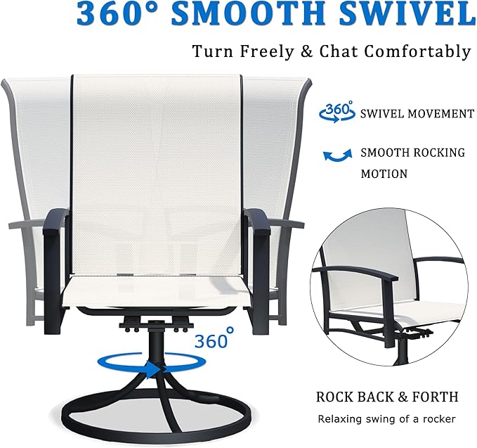 Patio Swivel Chairs Set of 6, All-Weather Metal Outdoor Dining Set with Breathable Mesh Seat, Lightweight Swivel Bistro Chairs for Garden, Deck, Porch & Comfortable Relaxation, Light Beige