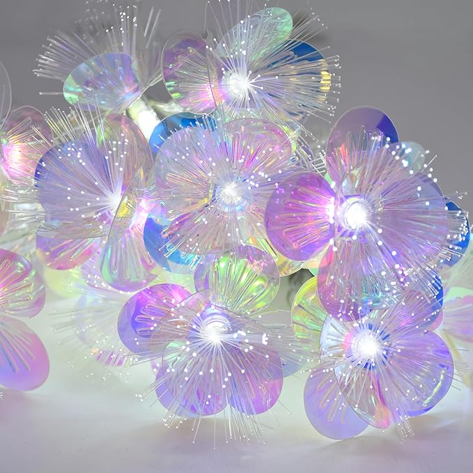YOLIGHT Fiber Optic Flower String Lights Battery Operated with Timer, 13ft 20 LED Flower Garland Lights Fairy Lights for Room Table Wedding Christmas Easter Décor (White)
