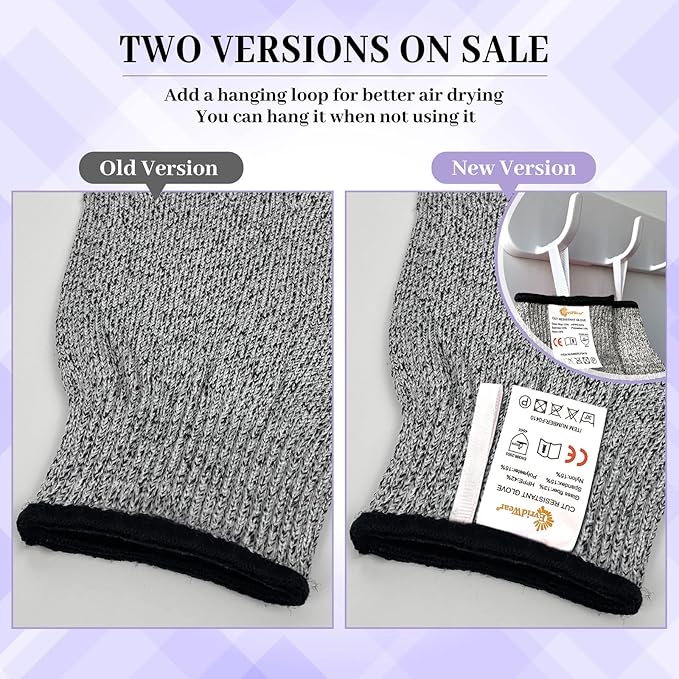 Evridwear Cut Resistant Gloves Food Grade Level 5 Kitchen Safety Protection (Large, Gray)