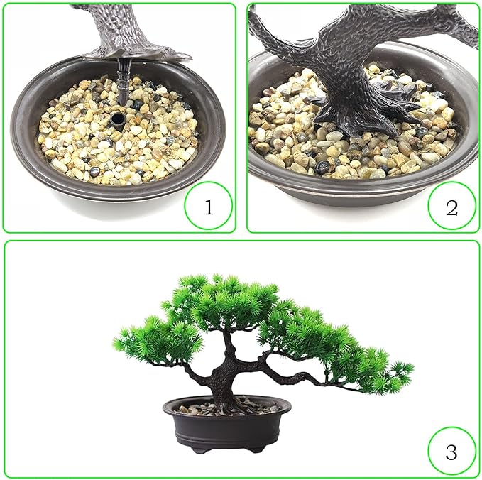 Rozwkeo Artificial Bonsai Tree Fake Plant Decoration Potted Tree Faux House Plants Small Japanese Pine Bonsai Plant for Indoor Home Decoration Office Hotel Windowsill Desktop Display Zen Decor Trees