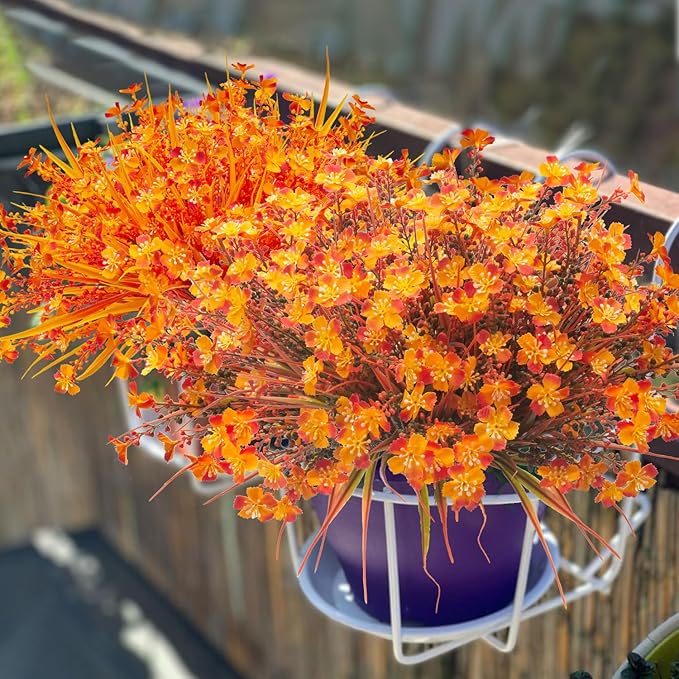 Grunyia 12 Bundles Artificial Fall Flowers for Outdoors Fake Plants UV Resistant Plastic Plants Shrubs Bushes for Home Fall Front Door Porch Garden Autumn Decor (Fall Red)