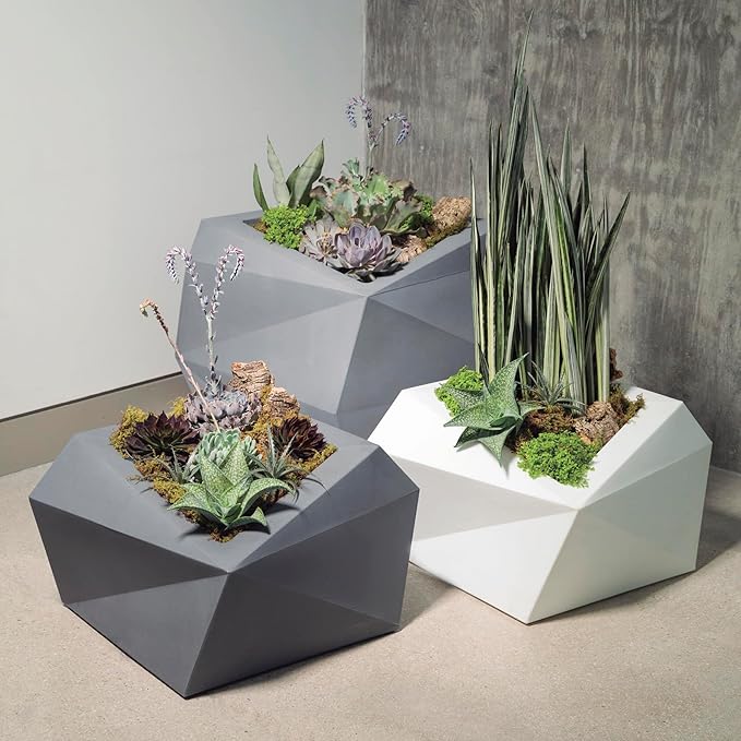 Crescent Garden Large Modern, Geometric Indoor/Outdoor Unique, Origami Tall 26'' Tall Planter (Ash)
