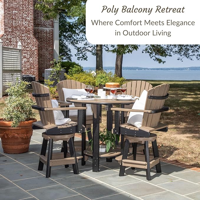 DutchCrafters Recycled Poly Round Balcony Dining Set, Table with 4 Chairs, Bar Height, Swivel Chairs, 5 Piece Patio Furniture Set, Amish Made in USA, Two-Toned Colors (Weatherwood & Black)
