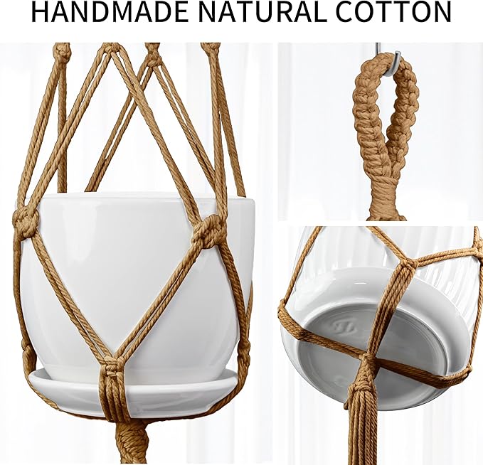 IDEEEPAN Macrame Plant Hanger - Fits 4 to 13 inches Pots for Indoor Outdoor, 34"/41"/46" 3 Sizes Set, Brown (POTS NOT Included)