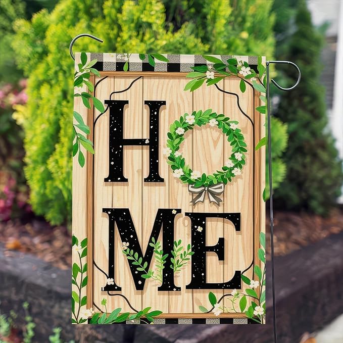 Spring Garden Flags 12x18 Double Sided Flag Garden Decor HOME with Greenery and Floral Accents Spring Gardens Flags For Outside Springs Decor Outdoor Yard Decoration