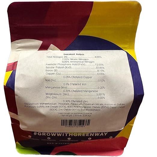 Greenway Biotech, Inc. Strawberry Fertilizer 8-12-32 Powder - Water Soluble with Chelated Micronutrients for Strawberries Blueberries Raspberries - Sweeter Larger Fruit - Hydroponics & Soil - 2 LB