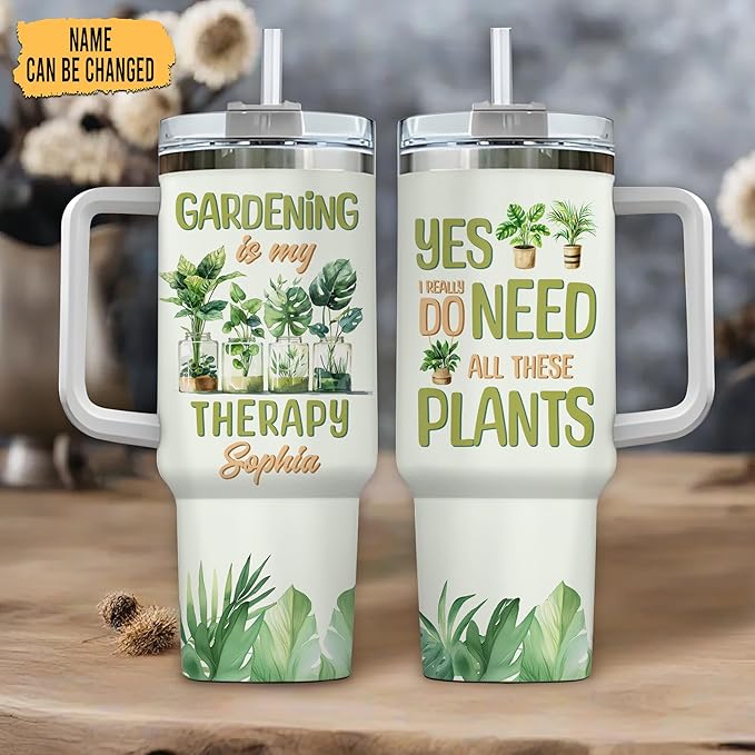 Hyturtle Personalized Plant Tumbler - Gardening Gifts For Women - Gifts For Gardener - Plant Lady Gift - Mothers Day Gifts For Plant Lovers - Gardener Gifts - Travel Coffee Cup 40oz With Lid Straw
