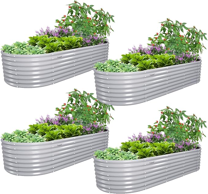 4 Pack 8x3x2FT Galvanized Raised Garden Bed Large Metal Planter Box Kit Elevated Raised Garden Planters for Outdoor Plants, Gray