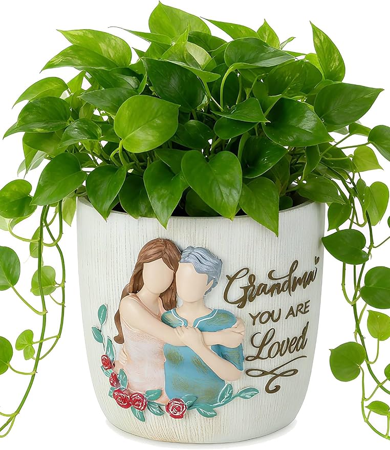 Afigurna Gardening Gift for Grandma: 5.3in Hand-Painted 3D Art Planter - Great Grandma Birthday Gifts from Granddaughter - Meaningful Gigi Present for Grandmother Christmas Mothers Valentines Day