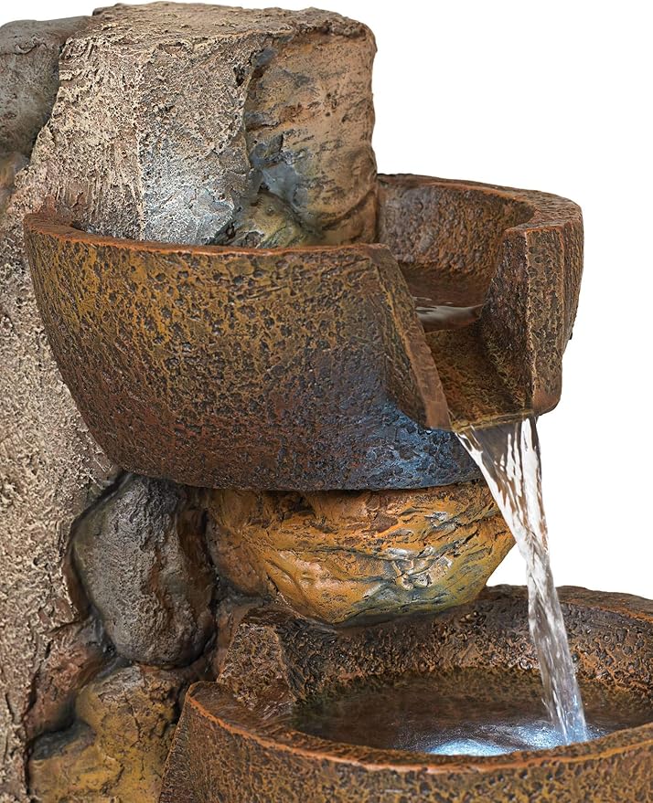 Ashmill Urn 29" High Large Rustic Indoor Outdoor Decor Faux Stone Floor Fountain with Light LED Standing Waterfall Bowl Tiered Water Feature for Outside Garden Patio Yard Backyard - John Timberland