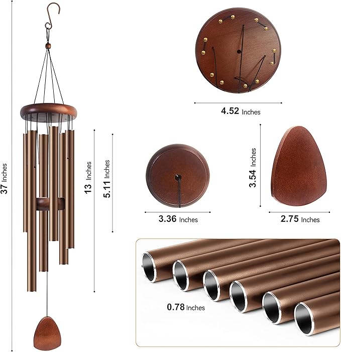 Bursvik Large Aluminium Wind Chimes 37" Inches to Create a Zen Atmosphere Suitable for Outdoor, Garden, Patio Decoration Wind Chimes with Wind Catcher Suitable as A Gift for Unisex(2 Pack Coffe)