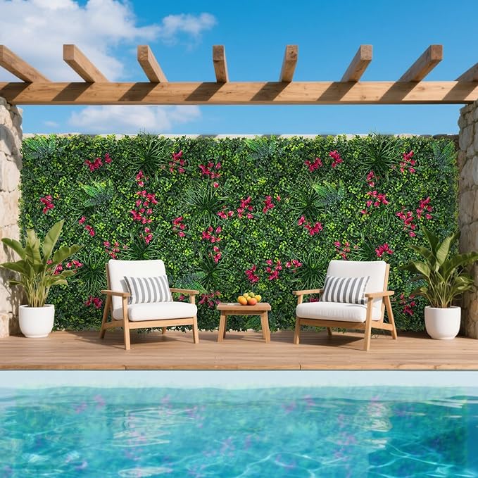Yangrass Artificial Boxwood Wall Panels, 20''x20'' 8pcs Grass Wall Panels with Mint Plant Leaves, Greenery Backdrop Privacy Screen with UV Protection, Green Grass Wall for Garden Indoor Outdoor Decor