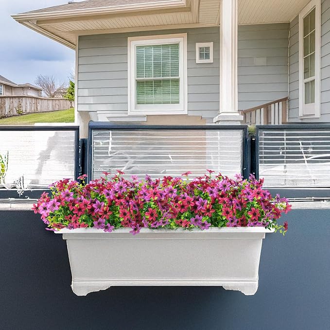 Artificial Flowers for Outdoors 12 Bundles Fake Plants Spring Home Decoration, Realistic Faux Flower Silk Daisy with Eucalyptus Stem UV Resistant Patio Planter Porch Yard Window (Light Purple Fuchsia)