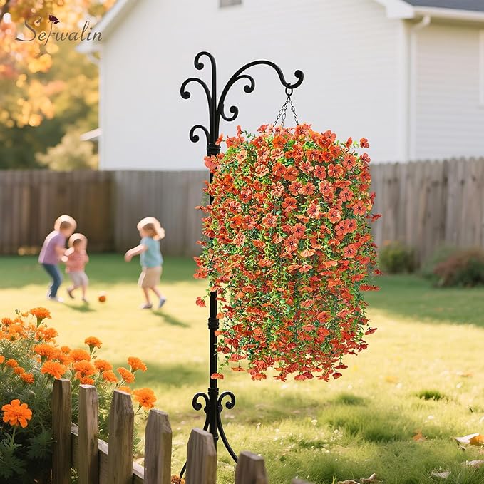 Serwalin 4PCS Artificial Fall Flowers for Outdoors Decoration, Realistic Silk Artificial Fall Hanging Flowers for Patio, Garden, Porch, Window, Outside (Orange,8PCS)