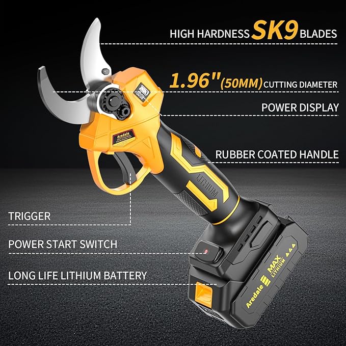 Electric Pruning Shears, Cordless Electric Pruning,1.96"(50mm) Cutting Diameter Cordless Pruner for Gardening Tree Pruning