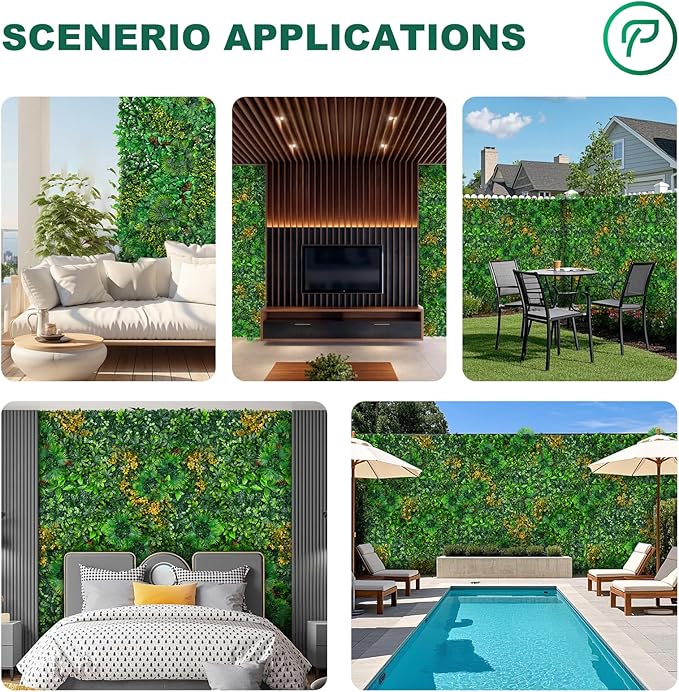 Yangrass Artificial Grass Wall Panels, 40"x120" (33.33 sqft) Boxwood Wall Roll with Tropical Leaves, Faux Greenery Privacy Fence Screen, Grass Backdrop for Outdoor Indoor Garden Birthday Wedding Decor