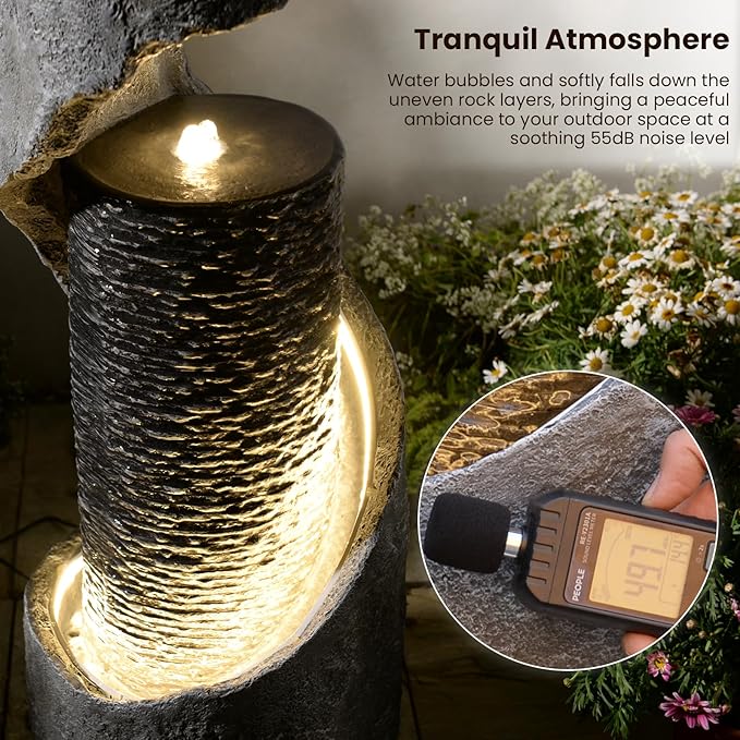 35.4" H Water Fountain Outdoor Water Feature Indoor,Modern Spiral Water Fall Fountains for Outside for Garden, Patio, Deck, Yard, Porch, Office with Lights Home Art Decor