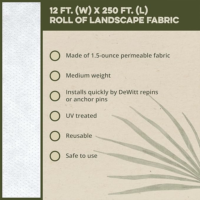 Dewitt 4-Pack N-Sulate Plant Cover Fabric 1.5 oz, 12 x 250 Feet – Frost Cloth Blanket for Vegetables, Flowers, Fruit Trees, Tomatoes, Raised Garden Beds, and Outdoor Winter Freeze Protection