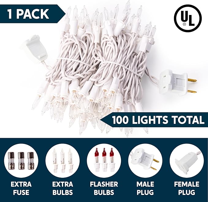 Joiedomi Christmas String Lights Indoor,100 Count Mini Warm Fairy Light Outdoor,21.4 FT Decor for Patio Dorm Classroom Bedroom Holiday Wedding Party Garland Birthday Valentines Day,White Wire