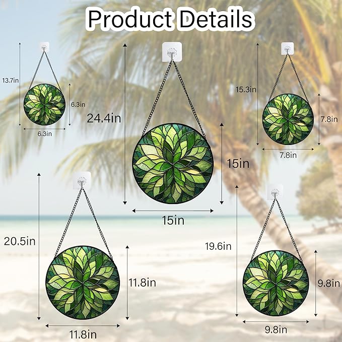 HWRHTR Stained Glass Window Hanging - Green Gradient Flowers Suncatcher for Doors Window Home Plant Sun Catchers Decor Christmas Mother's Day Birthday Gifts for Teacher Women Men Mom Nana 11.8 in