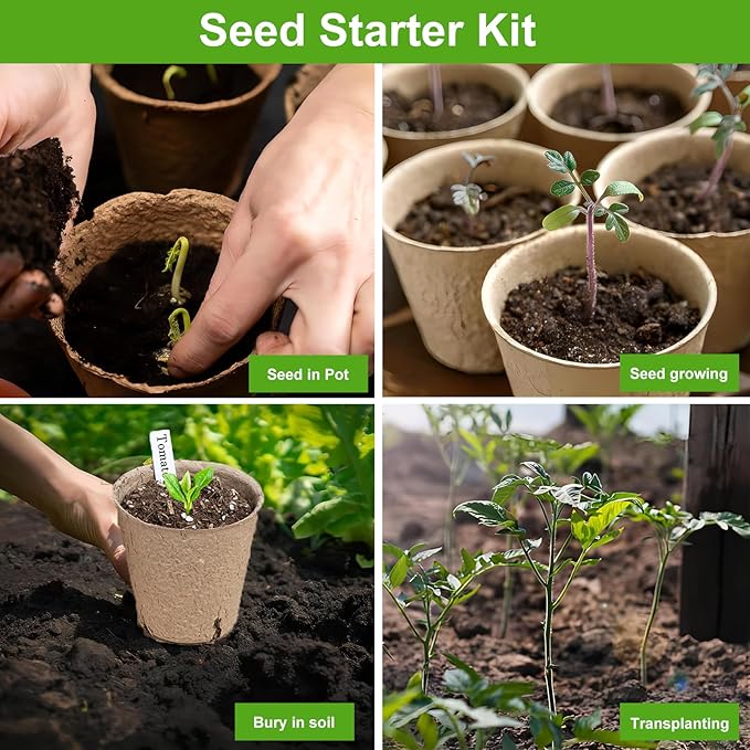 ModaSin 65 Pcs Organic Peat Pots, 4 Inch Nursery Pot Set, Round Plant Seedling Pots with Drainage Holes, Small Seed Starting Starter Tray Bulk, Garden Germination Container with 65 Plant Labels