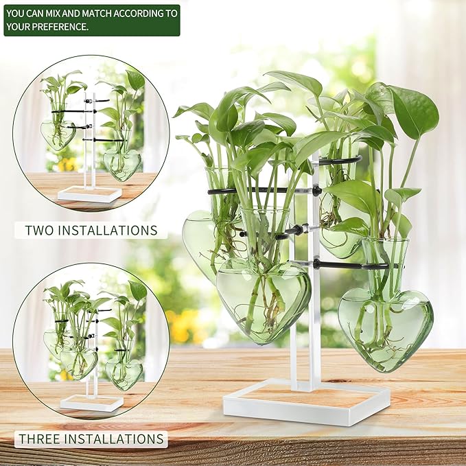 YYHglass Clear Plants Propagation Stations Terrarium Kit Birthday Gift for Women for Indoor Home Office Decor Acrylic Plant Accessories - 4 Love Hear Vase