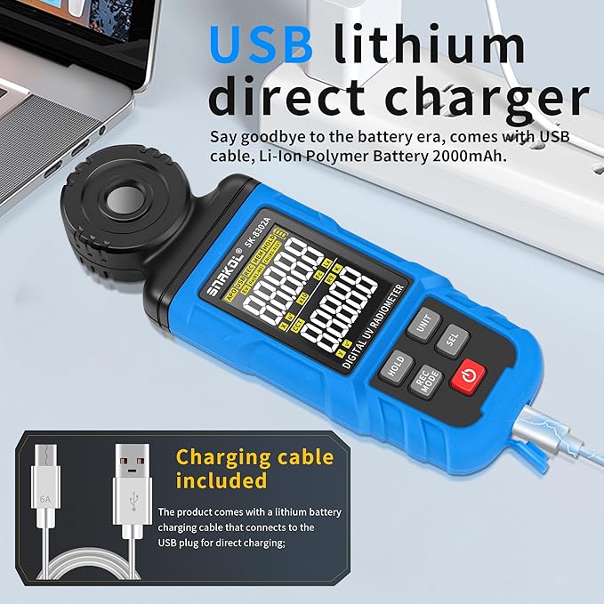 SNAKOL Spectral Illuminance Meter SK-8302A Light Meter, Lux Meter, CCT,RA,CRI,R9,Range up to 200,000 Lux 2500K-15000K, Color Coordinate,Data Storage, USB Charger, PC Software,Lighting Testing Tool