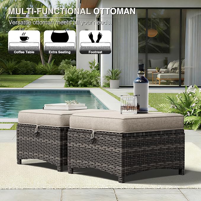Joyside 6 Piece Wicker Patio Furniture Set, Rattan Patio Chairs with High Back, Deep Seating, Wide Armrest, Thickened Cushions, Outdoor Furniture for Deck, Porch Use