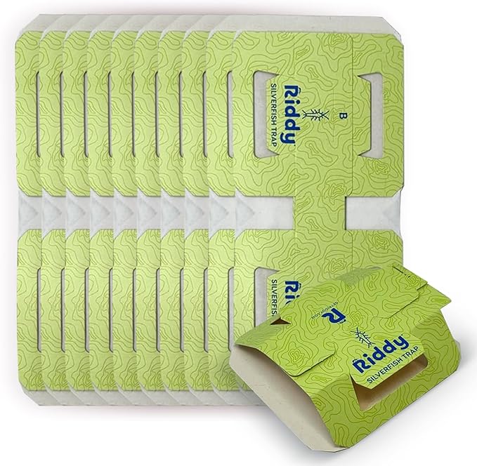 Riddy Insect & Silverfish Traps for Home, Small Trap Catchers for Tight Spaces, Non‑Toxic Glue Sticky Adhesive, Easy Setup for Indoor Infestation Areas, 10 Packs, Each with 2 Traps (20 Total)