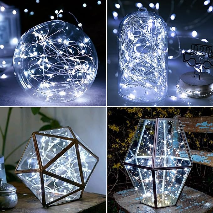 Litogo 7ft 20 LED Battery Operated Fairy Lights, Waterproof Silver Wire, Perfect for Mason Jars, Weddings, Parties, Bedroom, Patio, Cool White