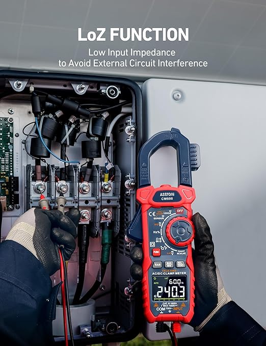 AstroAI Inrush Digital Clamp Meter Multimeter 1000A TRMS 6000 Counts, Amp Voltage Tester with VFD, LOZ Mode; Measures AC/DC Current Voltage Temperature Resistance Capacitance Frequency Continuity NCV
