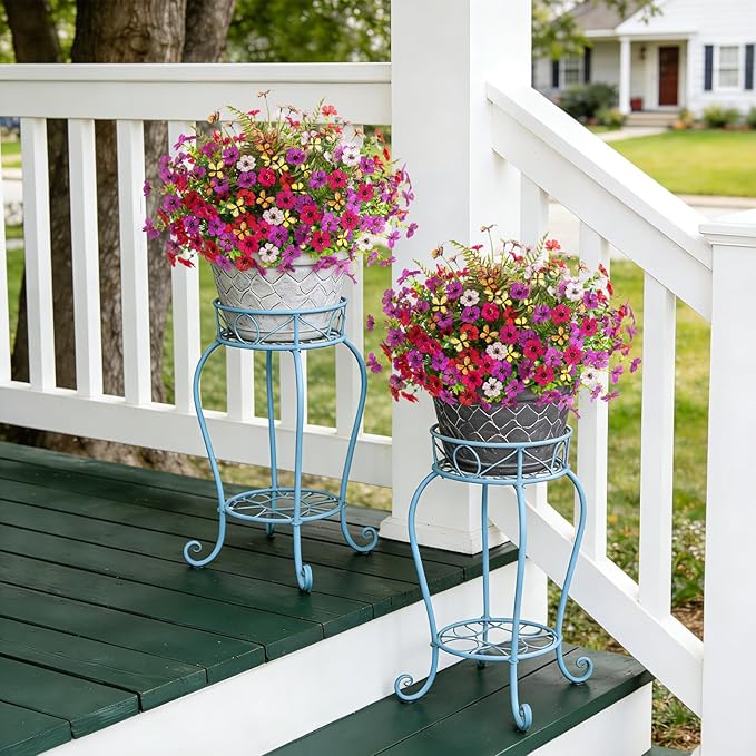 Artificial Fake Flowers for Outdoor Porch Planters Boxes Decoration,12 Bundles Outdoor Faux Fern Plants with Butterfly,UV Resistant Greenery Yard Patio Garden Decor