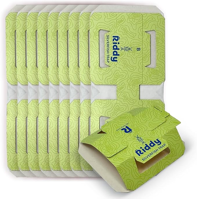Riddy Insect & Silverfish Traps for Home, Small Trap Catchers for Tight Spaces, Non‑Toxic Glue Sticky Adhesive, Easy Setup for Indoor Infestation Areas, 5 Packs, Each with 2 Traps (10 Total)